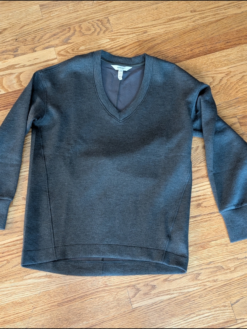 SPANX Charcoal Gray V-Neck Oversized Sweatshirt Women's XS